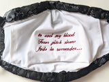 Leather face mask lining with embroidered poetry with filter pocket